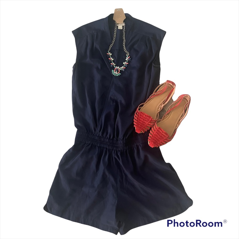J CREW navy blue shorts romper